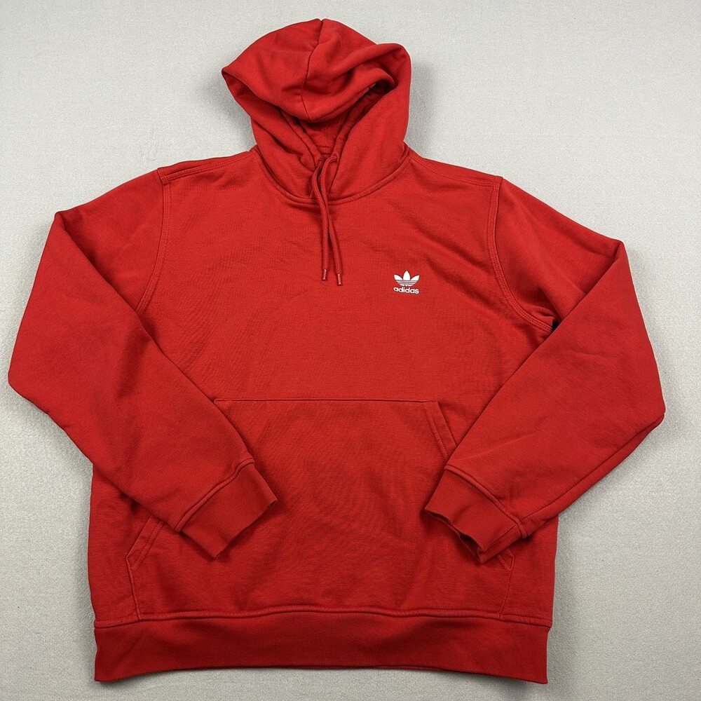 Adidas Originals Hoodie Men Large Red Solid Trefoil Pullover Sweatshirt L